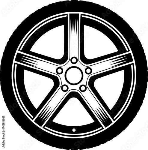a black and white car wheel
