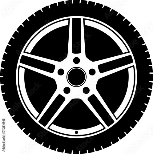 a black and white car wheel