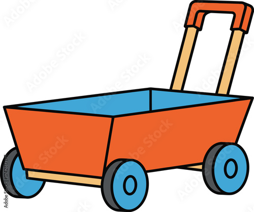 Illustration of a toy wagon with wheels and handle for children editable vector