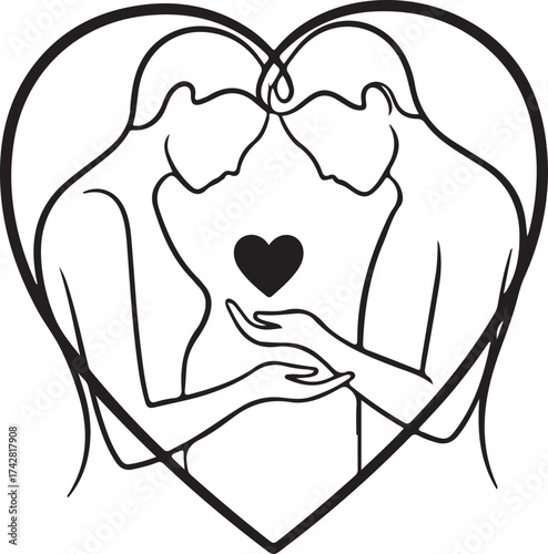 Eternal Bond: A tender portrayal of two souls, enveloped in the embracing embrace of a heart, tenderly holding a shared symbol of love and unity.