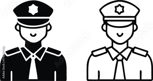 Two police officer avatars display in both solid black and outline style icons
