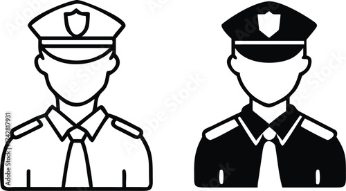 Two police officers icons displaying in white and black with uniform details clearly visible