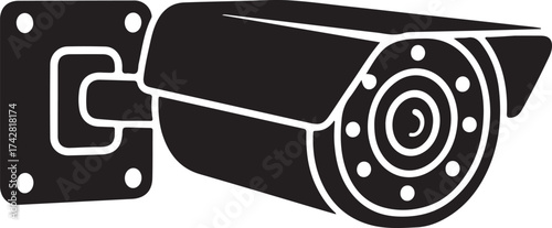 Security Camera Surveillance: A stark monochrome view of a security camera, mounted on a wall. ready to monitor with the watchful gaze and an emblem of vigilance in the realm of security.