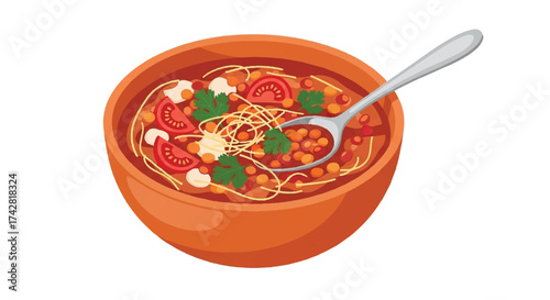 Delicious Bowl of Lentil Soup with Fresh Vegetables - Vector Illustration