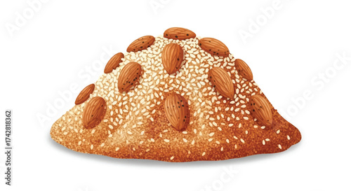 Delicious triangular pastry topped with almonds and sesame seeds, a sweet baked treat