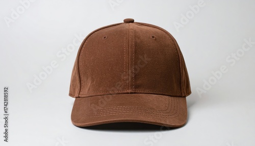 Brown Baseball Cap Front View Isolated on White Background.