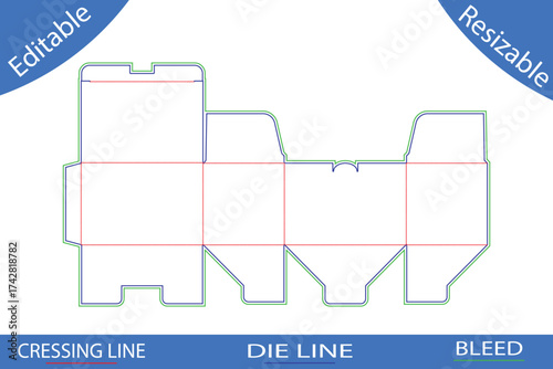 Die Cut Box Template With Tuck Flap And Fold Lines