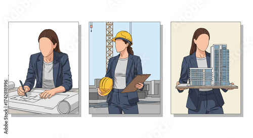 Architectural visionary designing blueprints, overseeing construction, showcasing model design