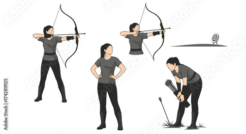 Focused archer practicing archery skill with bow and arrow, demonstrating precision and determination