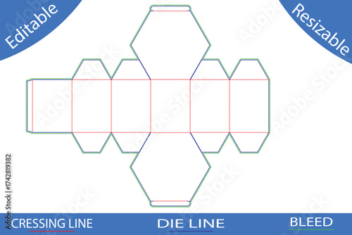 Hexagonal Box Die Cut Template with Creasing and Die Lines