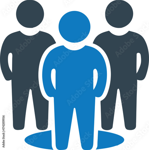 Central blue figure stands out among the two dark figures surrounding it in close proximity
