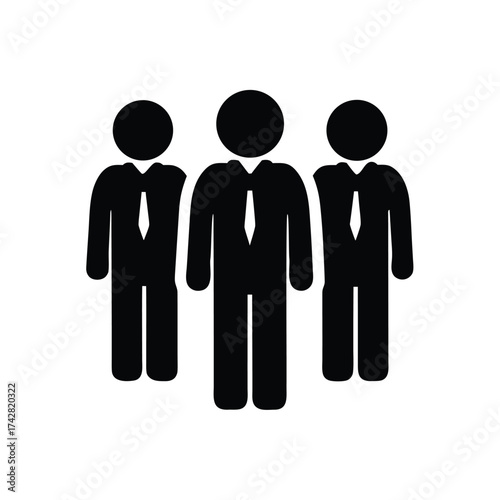 Three black stylized figures stand together wearing suits and ties elegantly