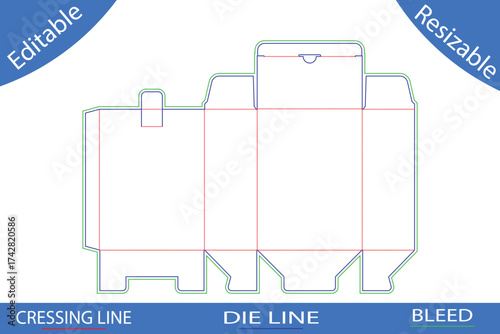 Tall packaging box die cut template with hinged lid