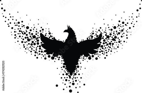 Phoenix bird silhouette with dissolving effect abstract vector design symbol of rebirth and transformation