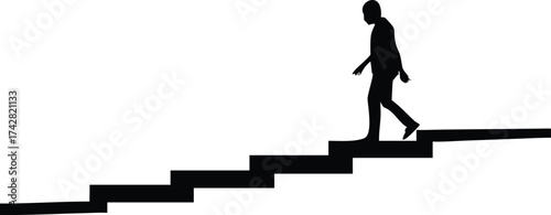 Silhouette of a person walking up stairs simple vector illustration symbolizing progress and career growth