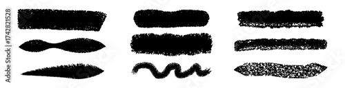 hand drawn brush underline element set for accent, crayon texture icon with white background