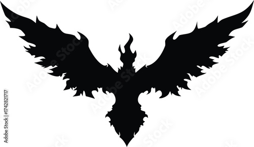Phoenix silhouette with outstretched wings a minimalist vector illustration isolated on white background