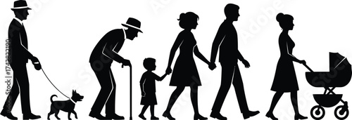 Family life cycle generations silhouette vector illustration art editable vector
