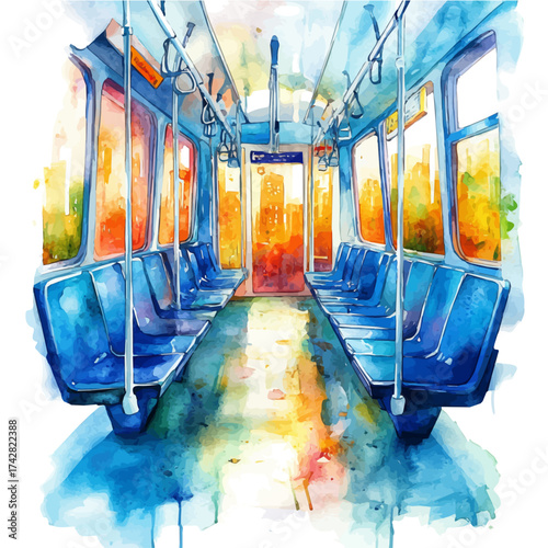 Subway, watercolor painting vector, isolated on a white background.
