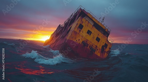 Sunsets over a wrecked ship