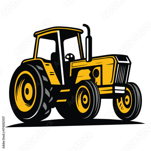 Bold yellow tractor presents vintage agricultural power and classic farming technology style