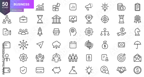 Business icon set. finance, marketing, startup, corporate strategy, teamwork, and management line icons - cooperation and collaboration icons minimal thin line web icon set. Outline icons collection
