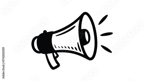 Hand drawn megaphone vector illustration simple black and white drawing for announcement isolated on white background