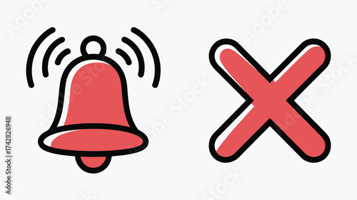 Notification bell and cancel icons simple flat vector design elements for user interface and mobile apps isolated on white background