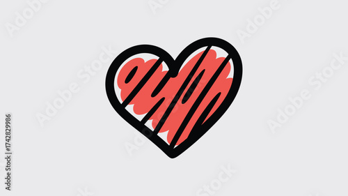 Hand drawn heart illustration simple doodle style vector element for love and romance concepts Isolated on White Background