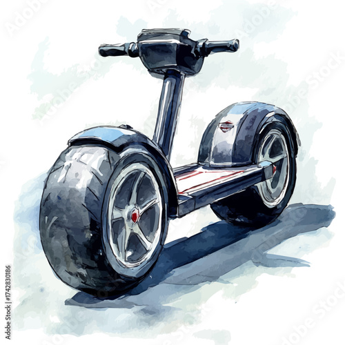 watercolor vector of Segway, isolated on a white background.