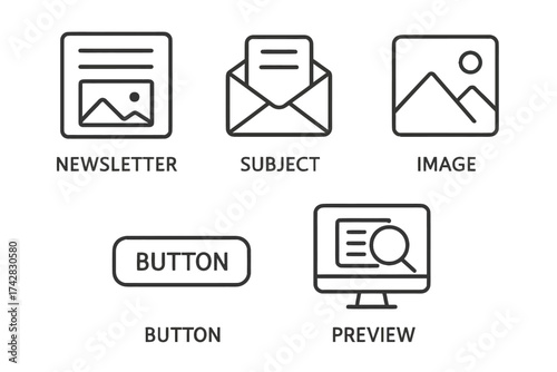 Minimalist icon set for digital communication and design interfaces