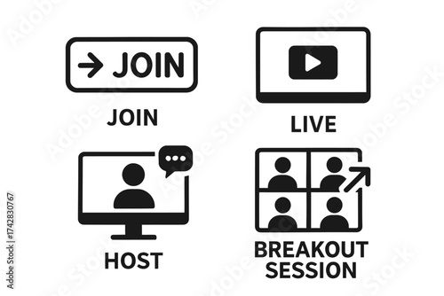 Join live host breakout session icons for virtual meetings
