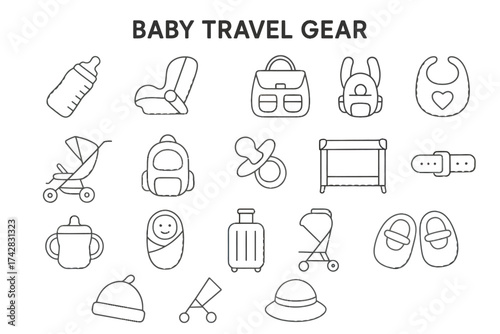 Essential baby travel gear: strollers, bottles, car seats, backpacks, pacifiers for easy journeys