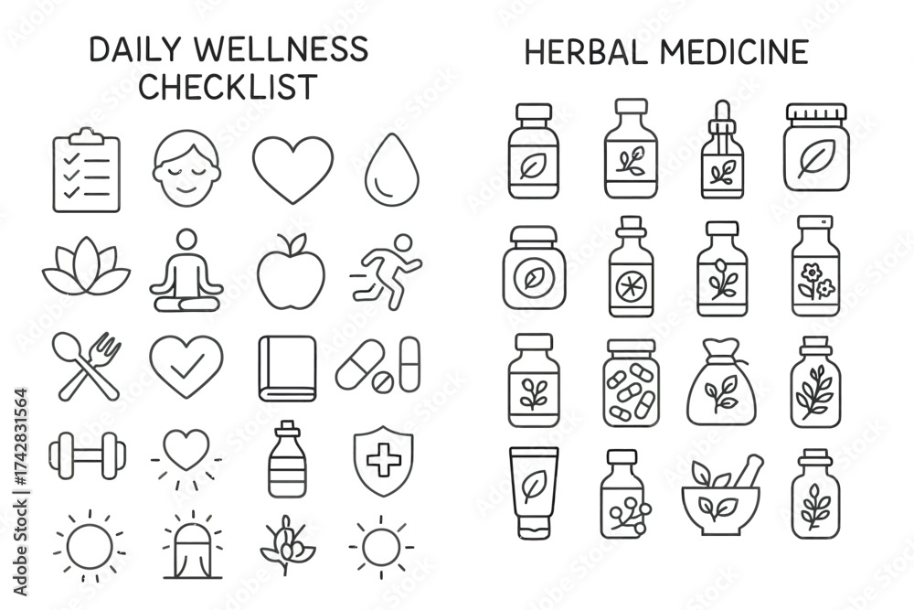 Naklejka premium Daily wellness and herbal medicine icons for health and fitness