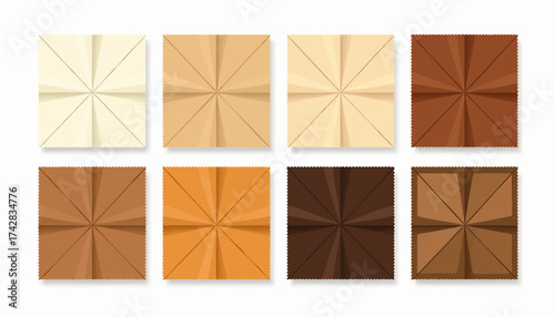 A collection of skin tone color palette swatches. Foundation and makeup shades for diversity. Vector illustration of chocolate color variations