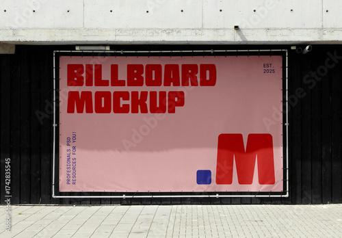 Banner Attached to Black Wall Mockup