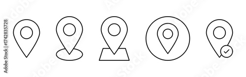 Location icon set, Map pin place marker. location pointer icon symbol in line outline. Location pin icon, Navigation sign. editable stroke