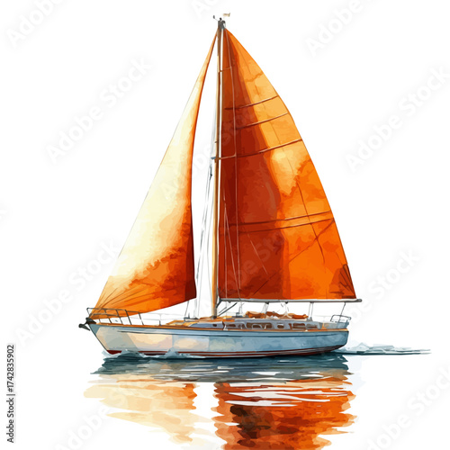 Sailboat, watercolor illustration vector, isolated on a white background.