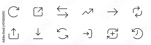 Line Arrows icon set , vector arrow line icons in thin line style. editable stroke. for refresh, recycle, sync, repeat, reload, exchange, share, upload, download, login, and external link share icon
