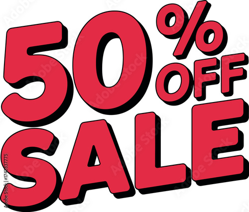 Vector art of a vibrant 50 off sale sign, offering a great discount deal