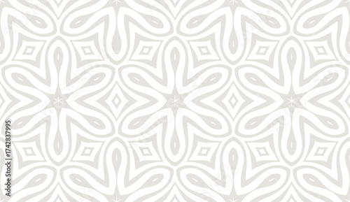 Minimalistic floral seamless vector pattern. Abstract repetitive background with flowers and leaves ornaments. Simple and elegant design style. Gray color on white or transperent background.