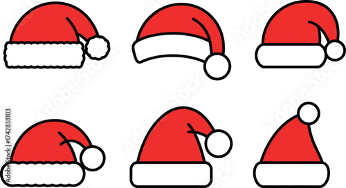 Vector art of collection of santa hats, perfect for christmas designs and holiday season