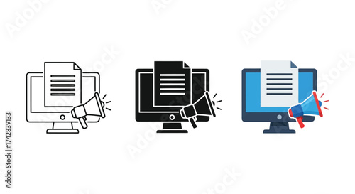 Online Announcement Icons With Computer And Megaphone