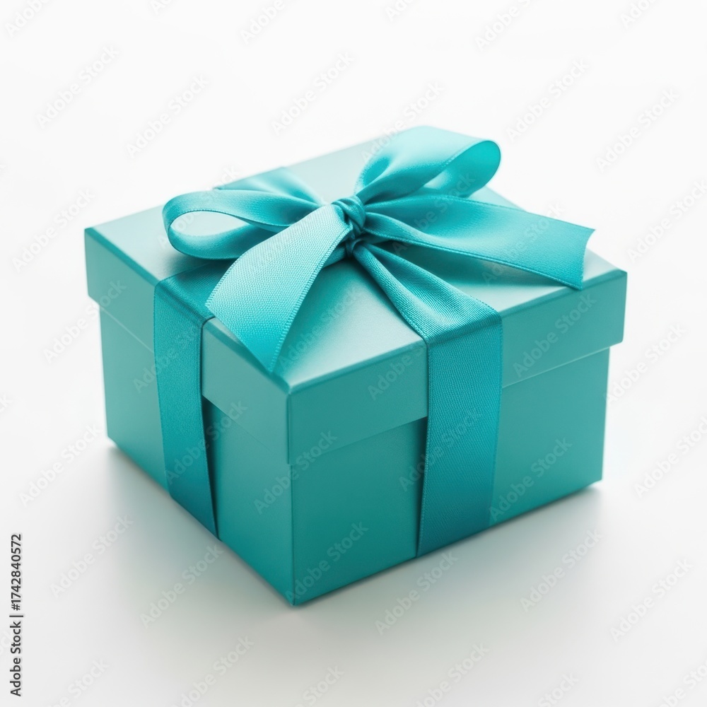 Fototapeta premium Teal gift box with ribbon bow