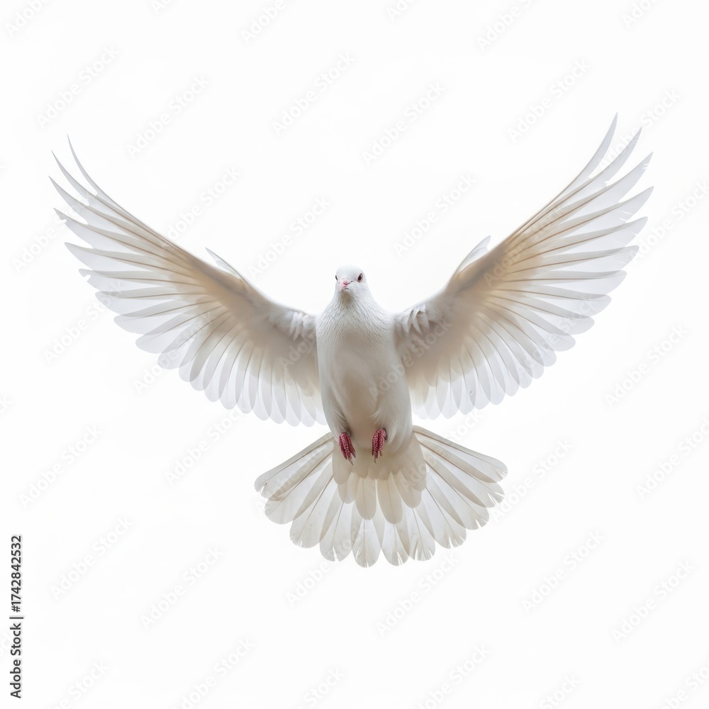 Fototapeta premium White dove in flight with outstretched wings