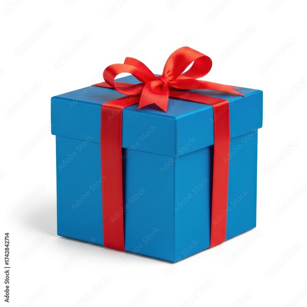 Fototapeta premium Blue gift box with red ribbon
