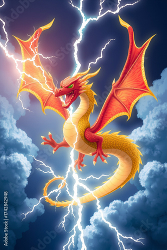 Lightning Dragon Soaring Through Storm