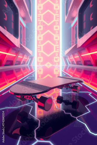 Advanced Hover Skateboard Over Neon Road