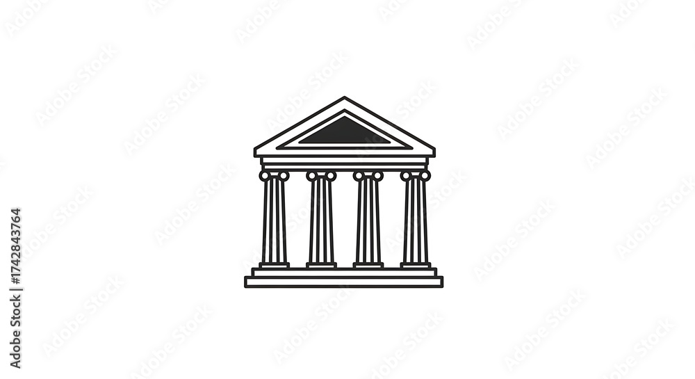 Obraz premium Roman Columns Building Icon on White Background. Architecture, Law, Justice, History, & Government Vector for Presentations.