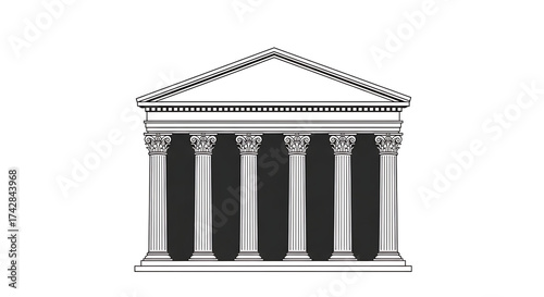 Roman Columns Building Icon on White Background. Architecture, Law, Justice, History, & Government Vector for Presentations.

